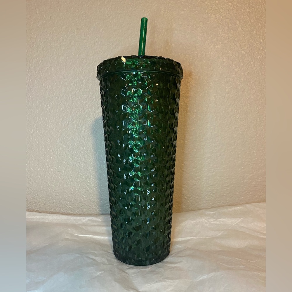 Green Studded Double Wall Drink Tumbler Cup w/ Straw (26oz)